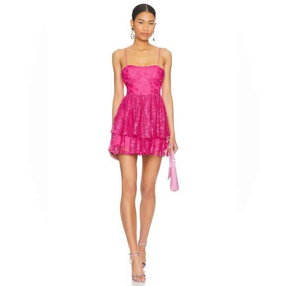 Lovers and Friends Jia Mini Dress in Electric Pink Floral Lace Size Small - Picture 11 of 11